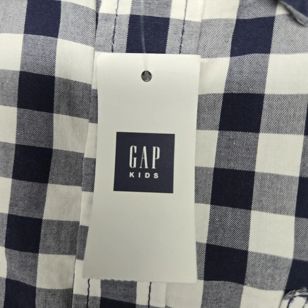 GapKids Shirt‎ Boys 13-14 Years Blue Check Button-Up Long Sleeve Pocket